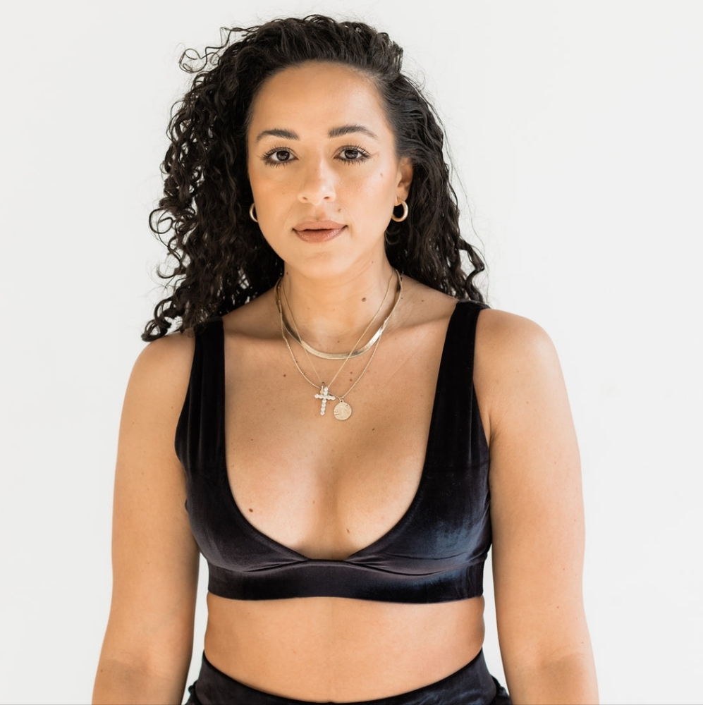 Levavi Velour Plunge Bralette Black Size Medium